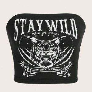 SHEIN Black Tube Top with White Tiger Graphic